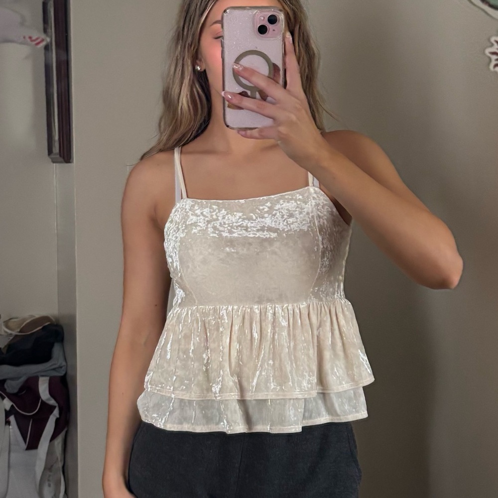 American Eagle White Velvet Tank Top